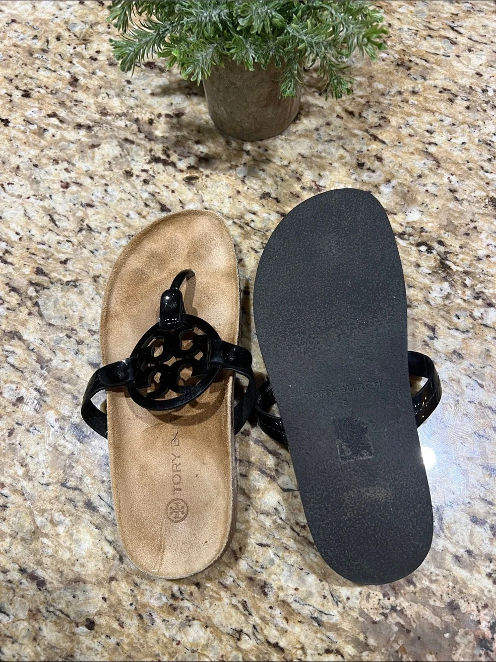 Tory Burch Black/Natural Miller Cloud Sandals 6M